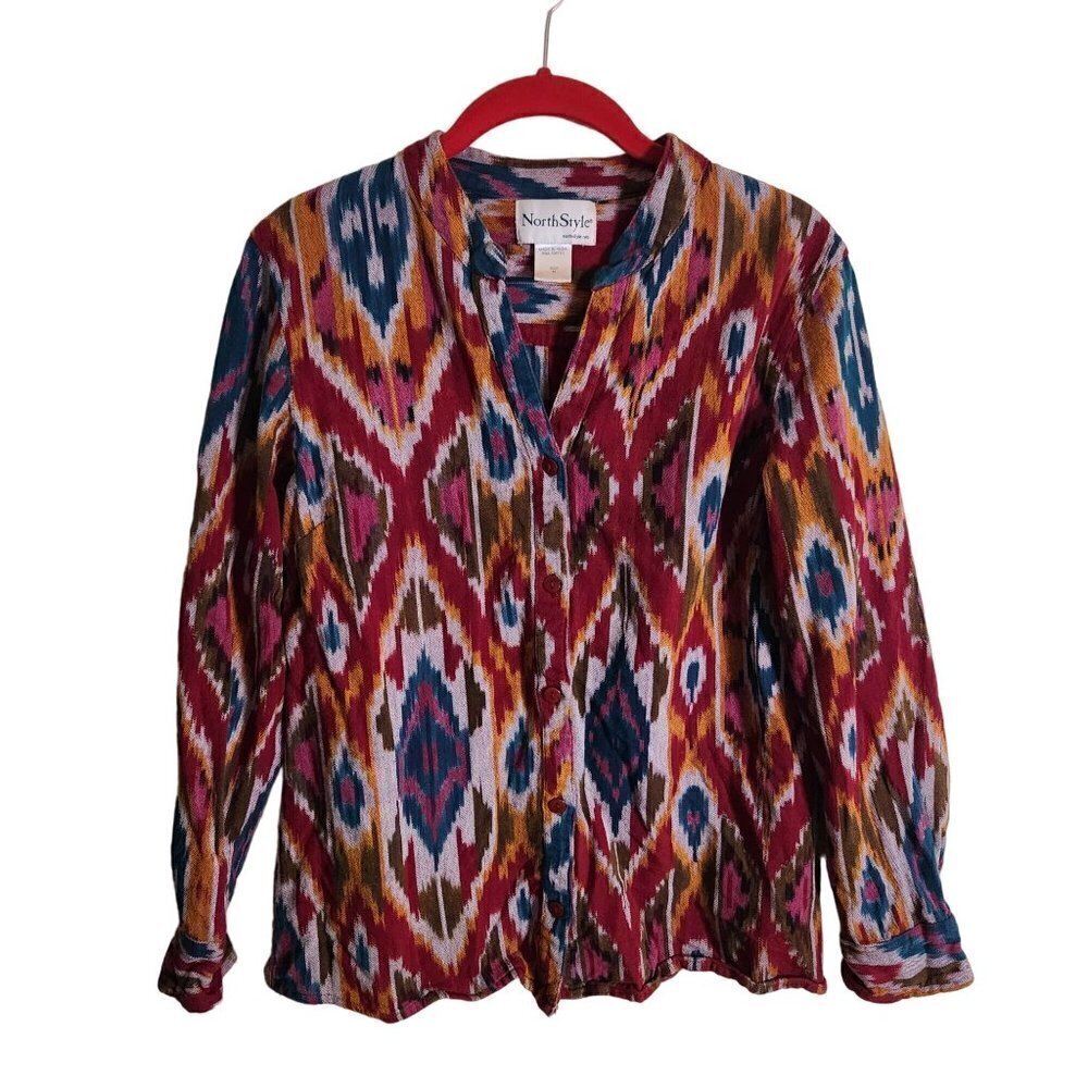 Northstyle Southwest Unique Cotton Collarless Button Down Shirt Size M